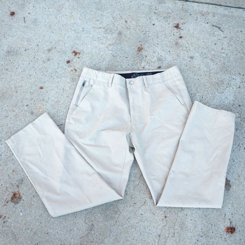 Eddie Bauer Men’s Chinos 35x32 Beige Stretch Pants Casual Straight Zip Pocket